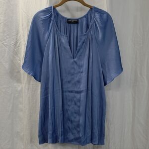 Lane Bryant 18/20 2x Blue Pleated Satin Flutter Sleeve Top Blouse Dress Shirt